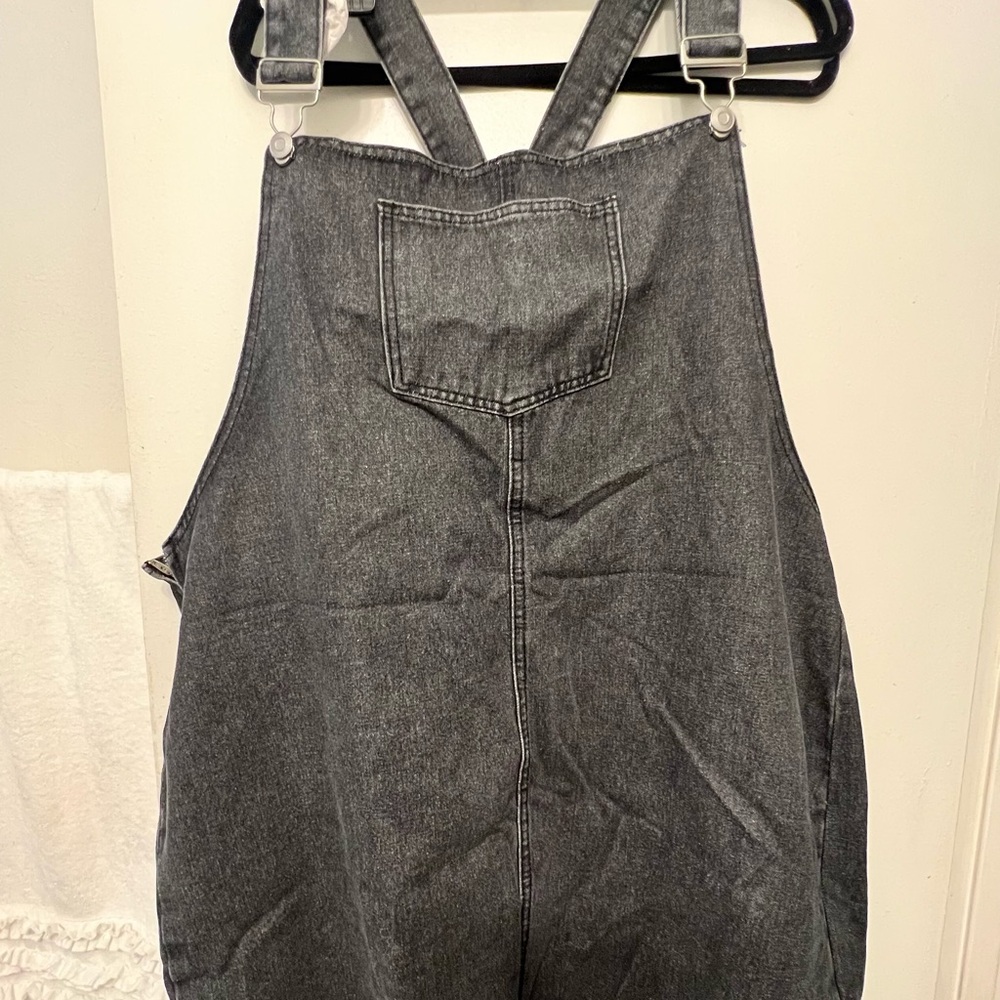 Acid Black Denim Overalls Mini Dress